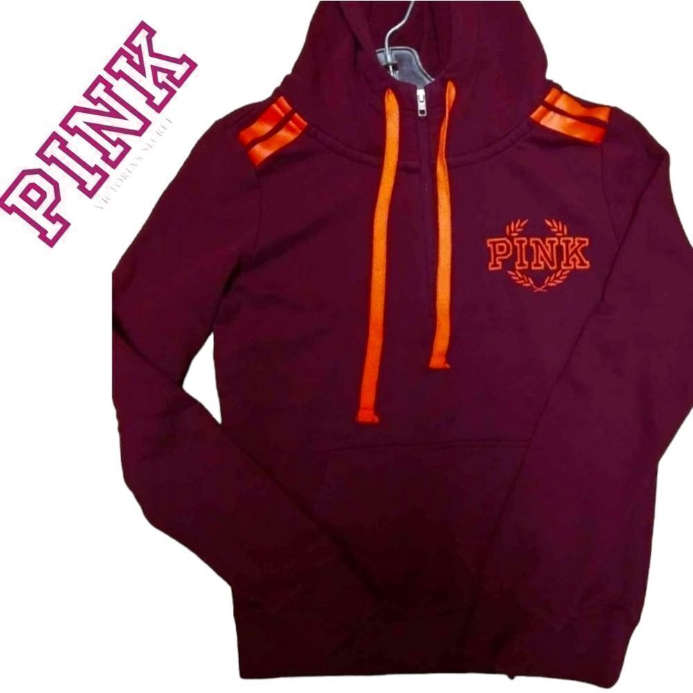 VS PINK VICTORIA'S SECRET ATHLEISURE SPORTY ACTIVEWEAR BURGUNDY HALF ZIP HOODIE